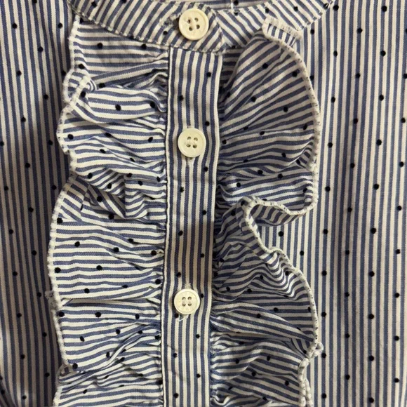 Court & Rowe Ruffle Flocked Dot Pinstripe Long Sleeve 100% Cotton Shirtdress - Picture 5 of 7